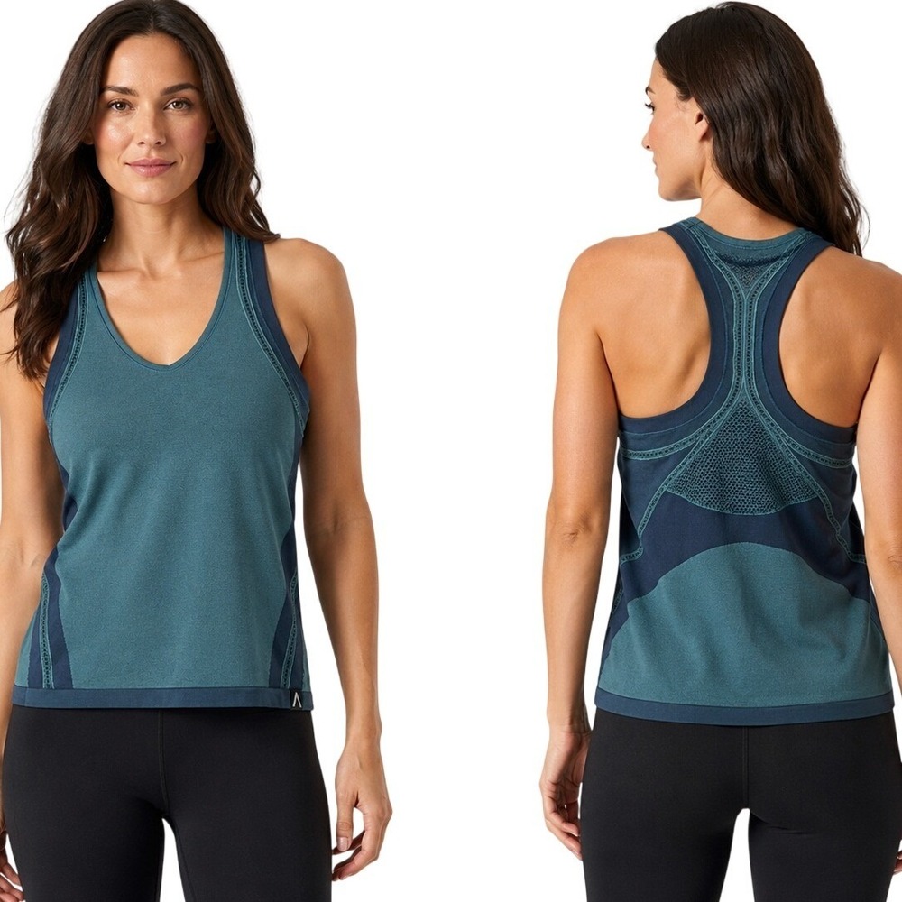 Allyson Felix Athleta XL Seamless Racerback Tank Top Blue Green Athletic Mesh